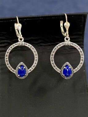 CAROLYN POLLACK American West Sterling Silver Blue Lapis Circle Dangle Earrings